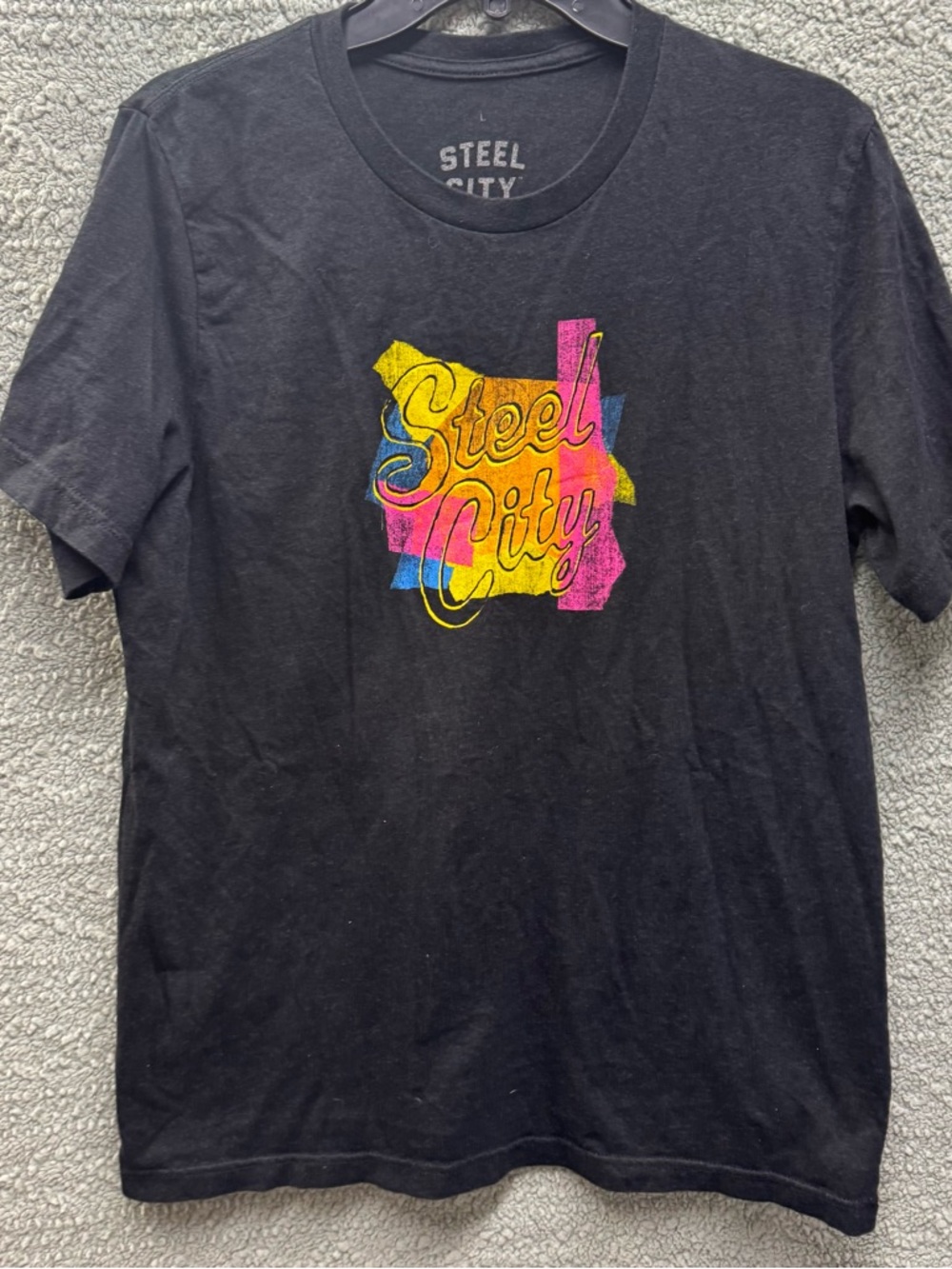 Steel City Black Short Sleeve Tee with Retro Color Print